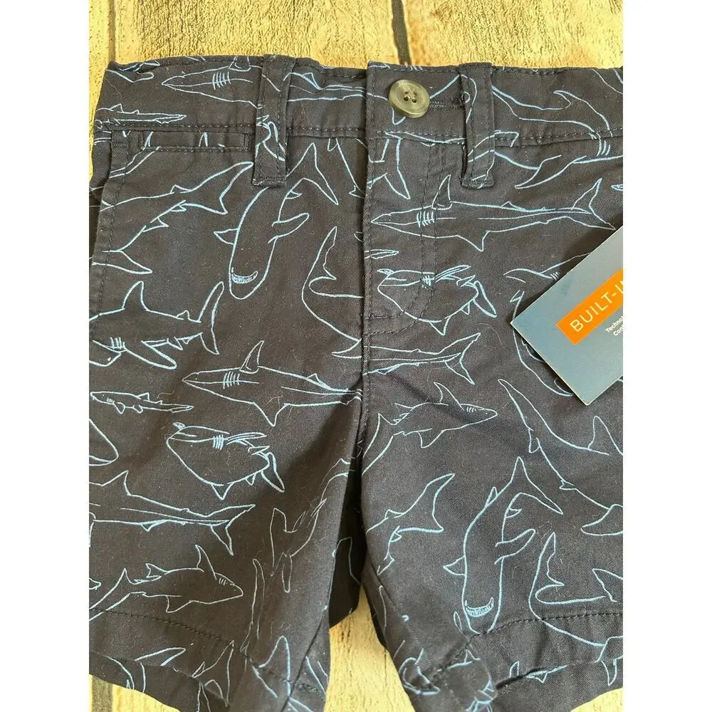 OLD NAVY Boy’s Navy Shorts featuring a Blue Shark Pattern / Size: 18-24 Months